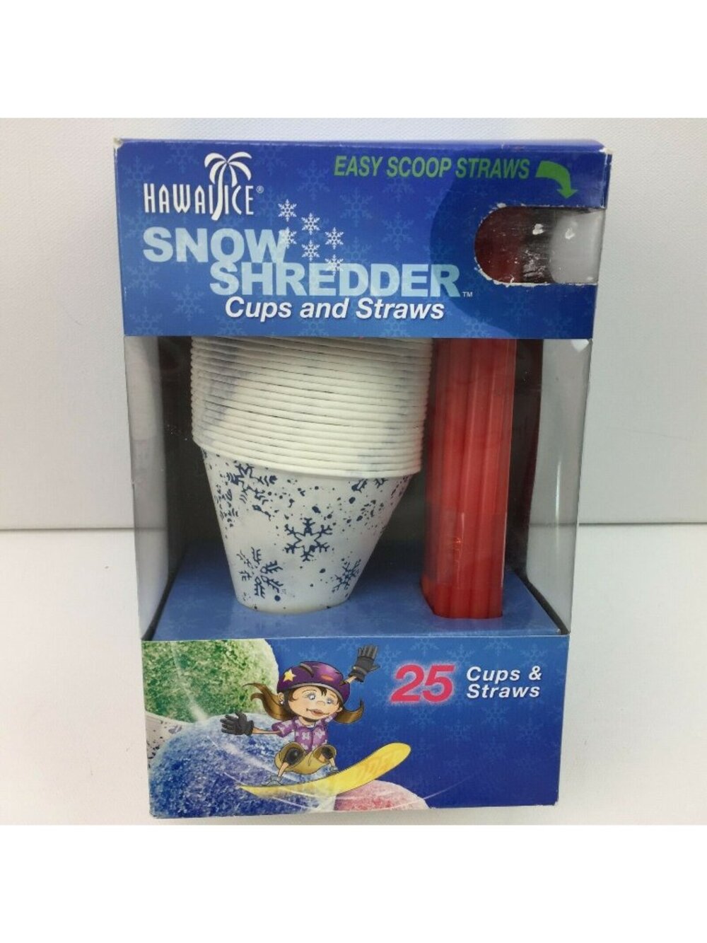 Hawaii Ice Snow Shredder Cups And Straws 25 Cups & 25 Easy Scoop Straws
